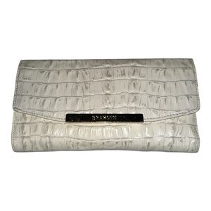 Brahmin Soft Checkbook Wallet Croc Embossed Leather in Coconut Milk Pen Included